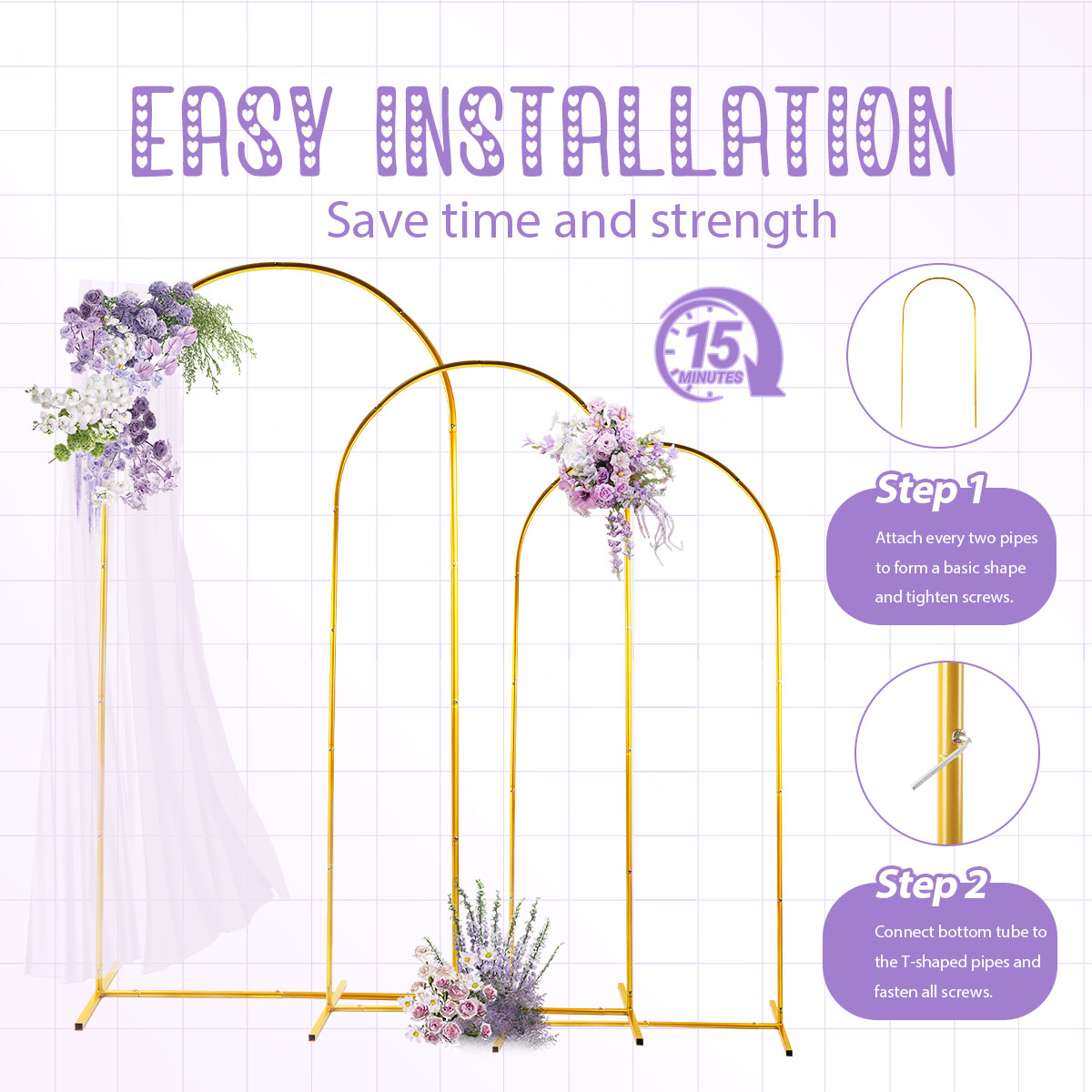 3Pack Golden Metal Arch Kits,  - огляд і ціна Wedding Support